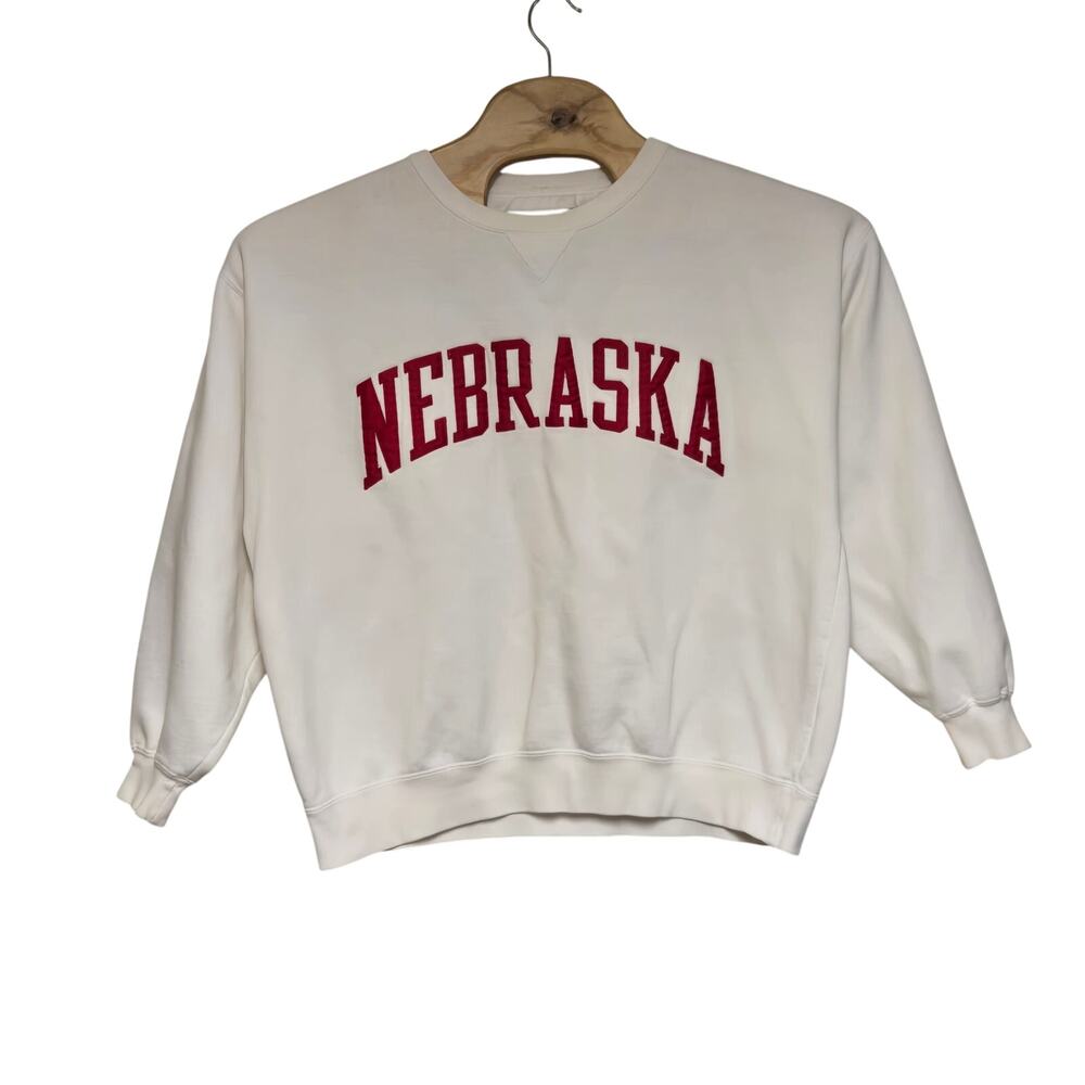 Nebraska Cornhuskers Vintage Crewneck Sweatshirt Medium Stitched White READ